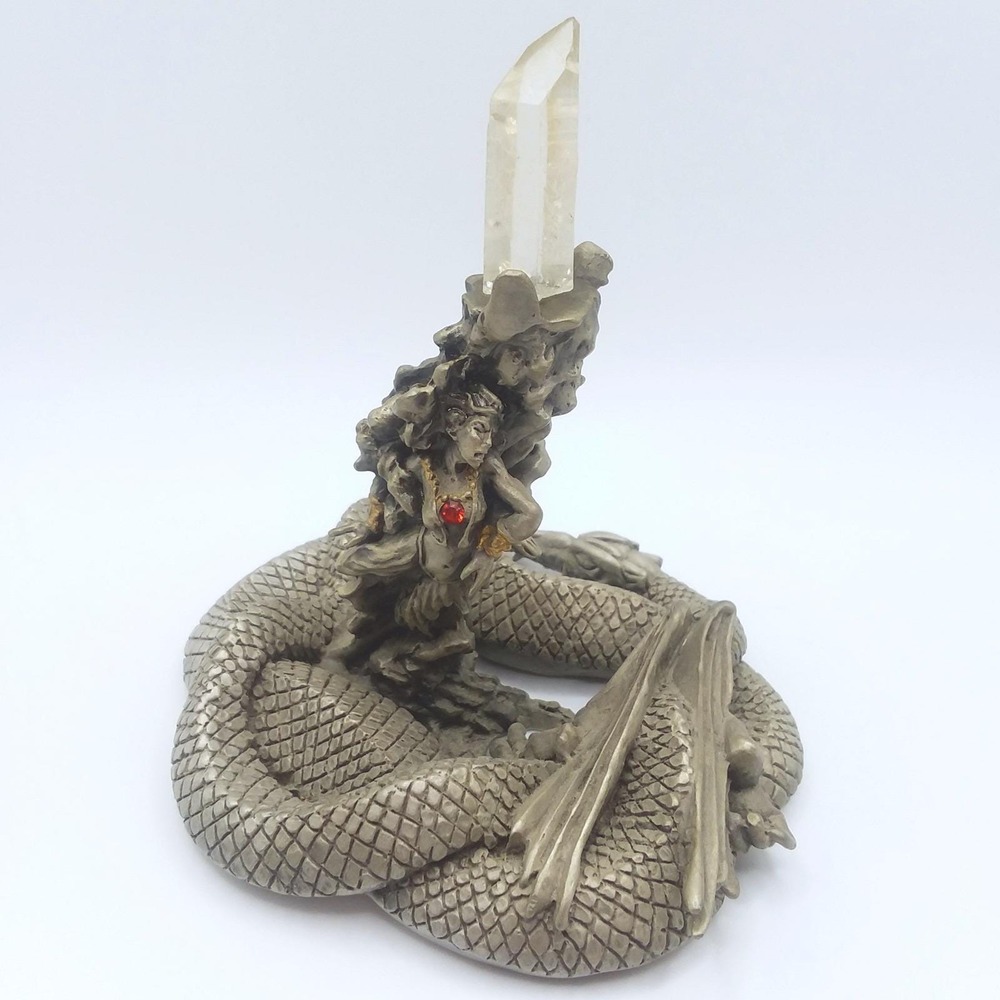 Hudson Pewter Serpentine Dragon Captured Man Woman Red Gem Marked R320 USA‎
